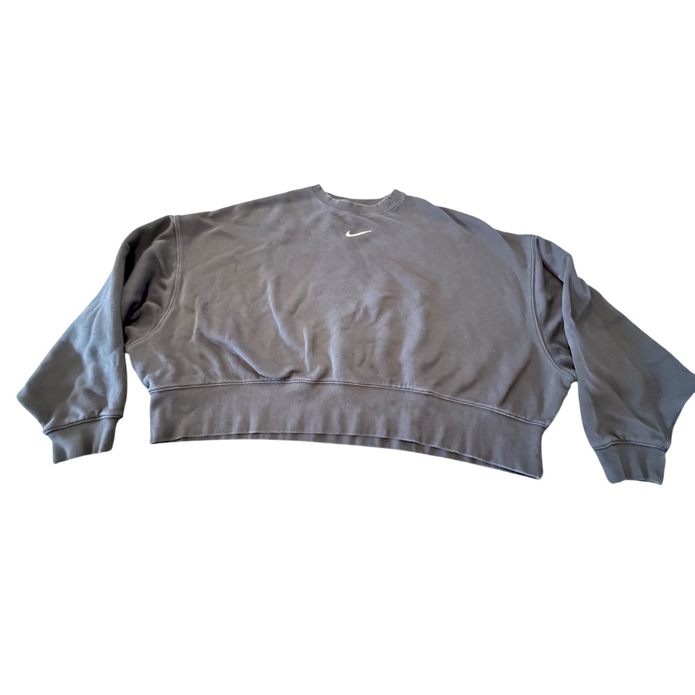 Nike Phoenix Fleece Oversized Cropped Sweatshirt Black Crewneck Large DQ5733-010